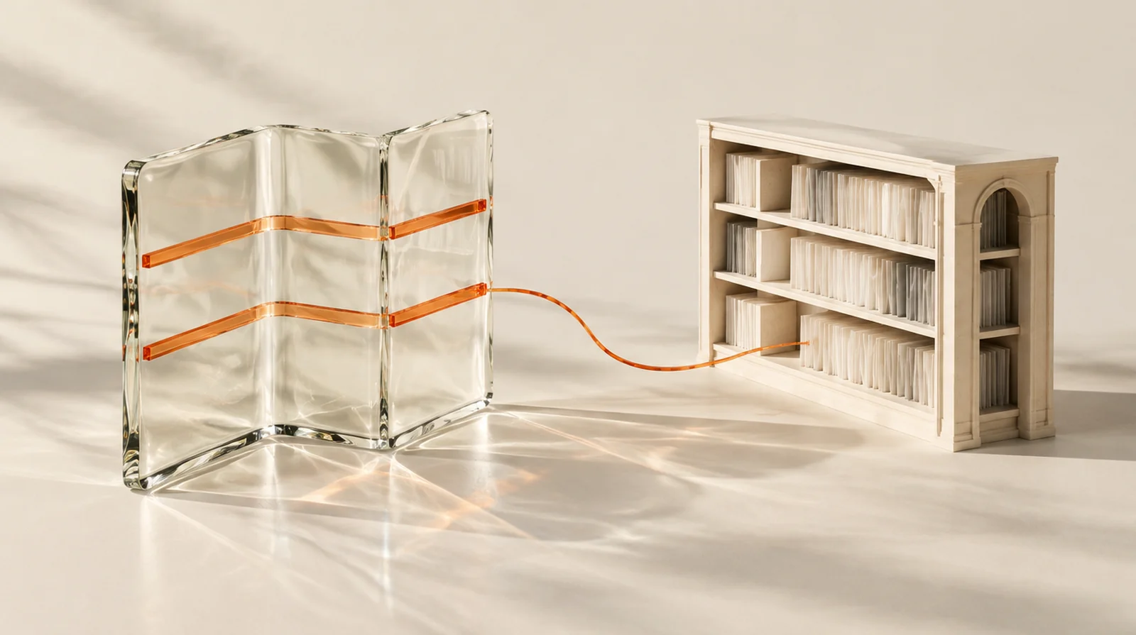 A glass content map connected to a document library.