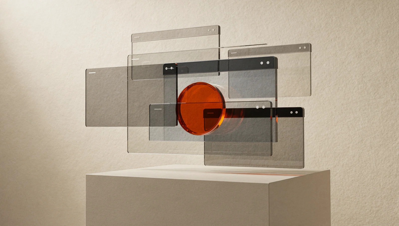 An orange glass lens before layers of website pages illustrates a detailed SEO analysis.